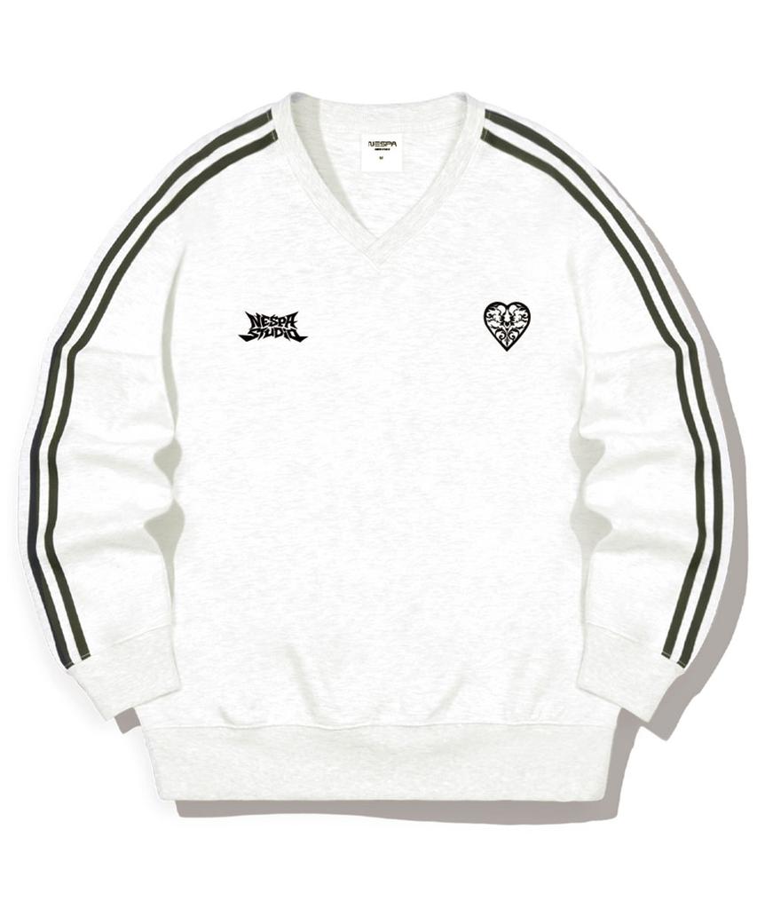 NESPA STUDIO Heart Point Oversized Track V-Neck Sweatshirt 5 Colors [Nspv_6003]