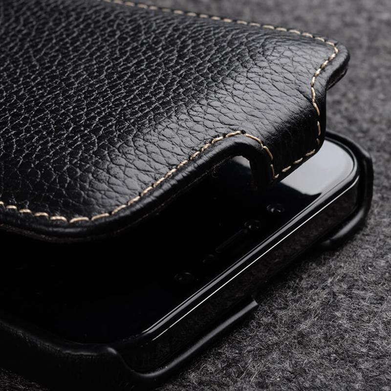 MELKCO For iPhone 14 Plus Litchi Texture Vertical Flip Cover Genuine Cow Leather+PC Phone Case