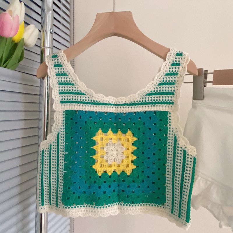 Очаровательный летний винтажный комплект для девочек: вышитый вязаный крючком топ-майка и шорты Green Vest,120cm