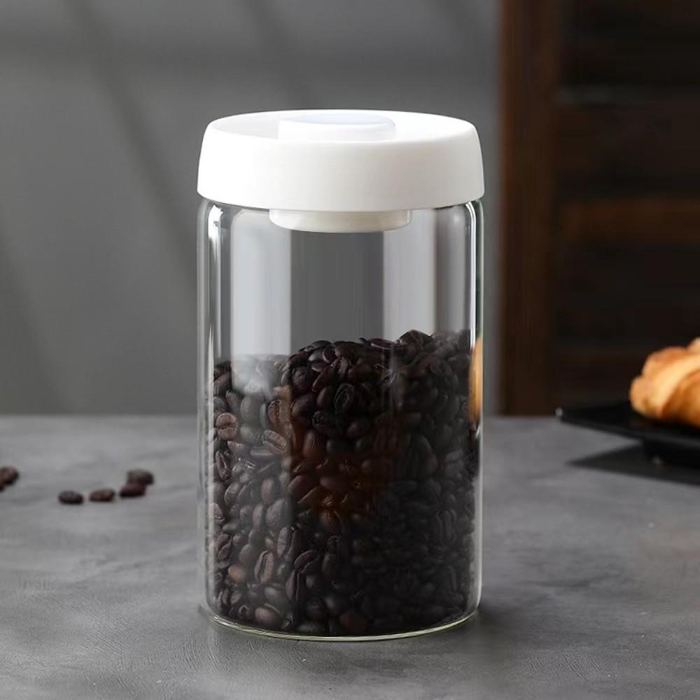 Press Type Coffee Bean Storage Jar Manual Glass Coffee Jar Vacuum Sealed Jar Home Use