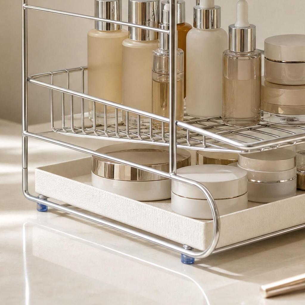 Slim Stainless Steel Desktop Storage Rack Compact Wire-Frame Countertop