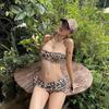 Leopard Women's Summer Beach 2 Piece Swimsuit Bikini Set High Waisted Halter Monokini Push Up Sexy Lace Up Side