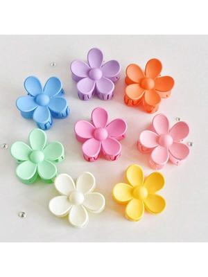 8-Piece Women's Multicolor Matte 5cm Medium Size Flower Type Non-Slip Plastic Claw Clip Thin Hair Use Hair for Sweet and Cute Ha