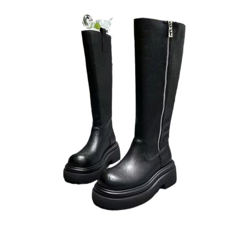 New Thick Soled Spicy Girl Street Versatile Round Headed Long Leg Knight Boots British Commuting Fashionable High Leg Boots