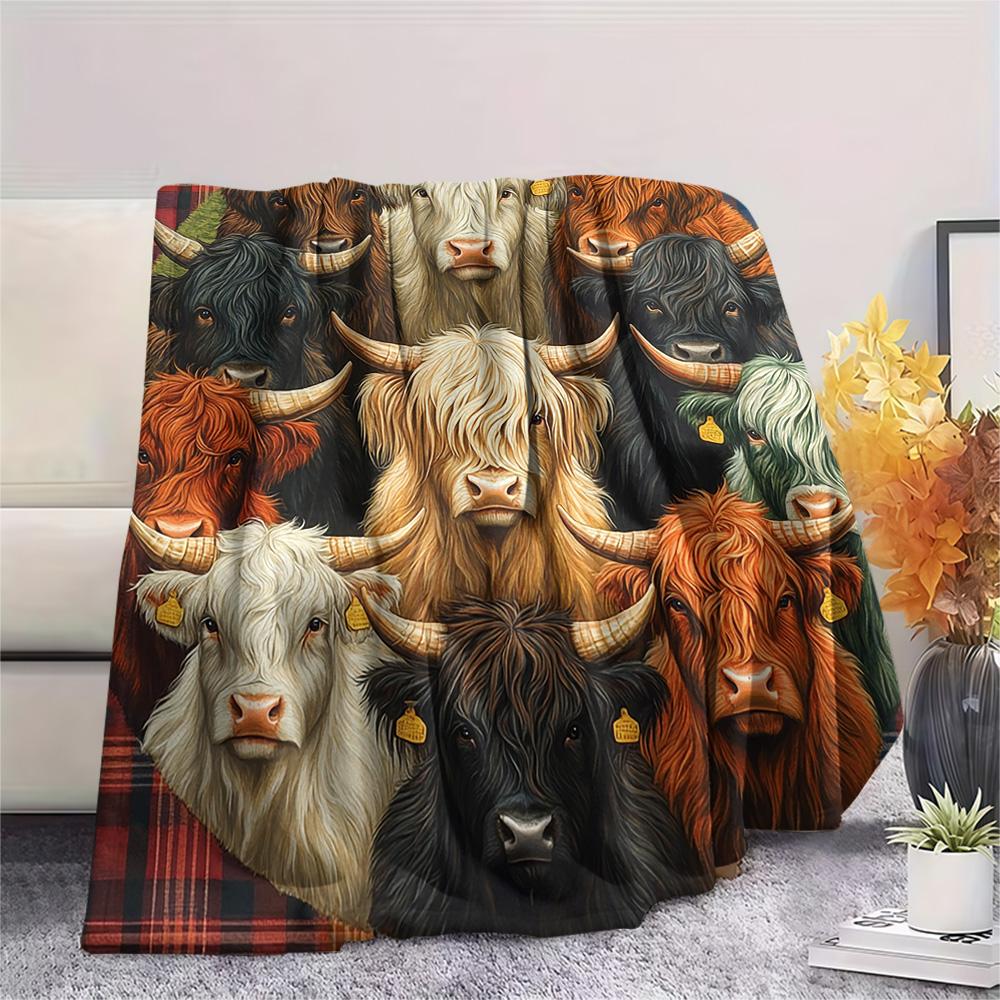 

Cattle Print Flannel Blanket, High quality Comfortable for All Seasons, Home Decor, Warmth and Comfort, Perfect for Christmas Gifts 80cm x 120cm