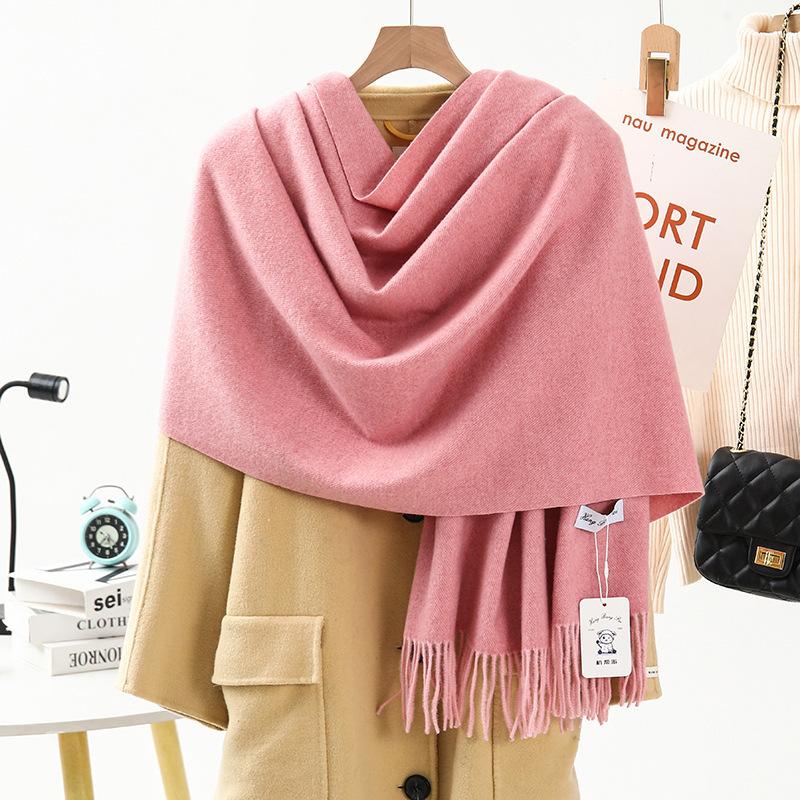 Wool Cashmere Feel Scarf Autumn and Winter Versatile Solid Color Scarf Women's Winter High End Imitation Cashmere Scarf
