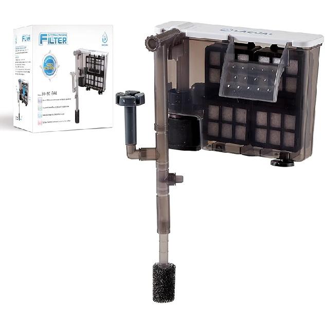 Aquarium Filter with Surface Skimmer, 30-50 Gallon Small Fish Tank Filter, Full Contact & 3 Layer Filtration, Quiet & Efficient, Waterfall Design for