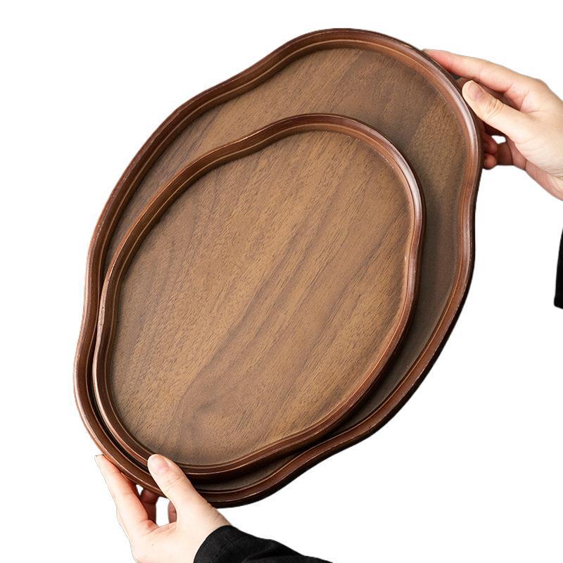 Creative Walnut Dessert & Fruit Plate with Teacup Holder - Bamboo & Wood Tea Tray