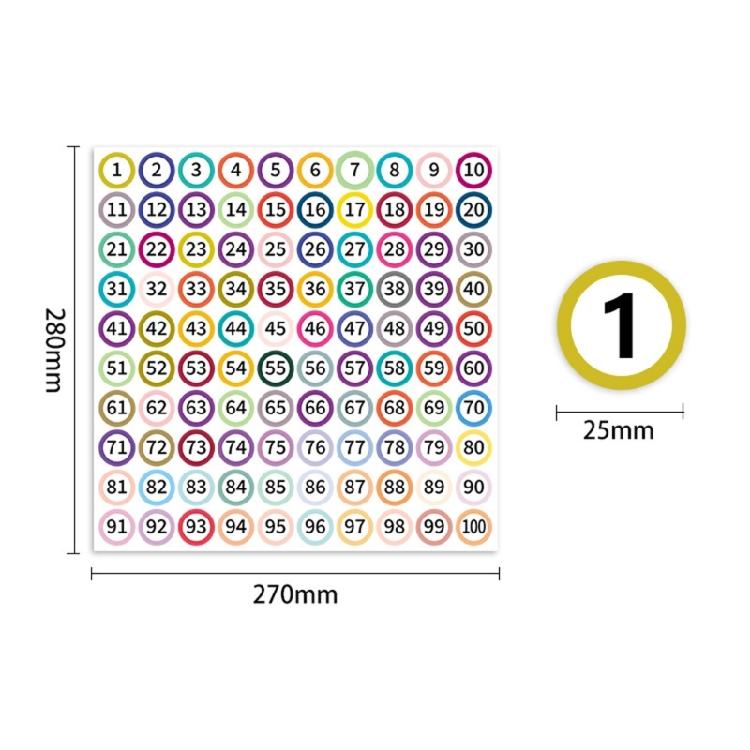 10 Sheets Consecutive Number Sticker 1-100 Round Colored Small Adhesive Labels for Efficient Home and Office Management
