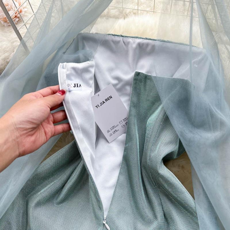 Elegant Sexy High Waist One Piece Dress Women Patchwork Mesh Lantern Long Sleeve Sexy Mini Dress Lady Vacation Slim Chic Party Ceremonial Dress 2024