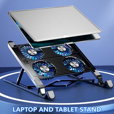 Aluminum Laptop Cooling Pad LED Gaming Laptop Coolers Quiet Cooling Fan Folding Bracket for Laptop Height Stand