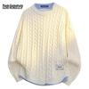 Men's Faux Two-Piece Cable Knit Round Neck Sweater