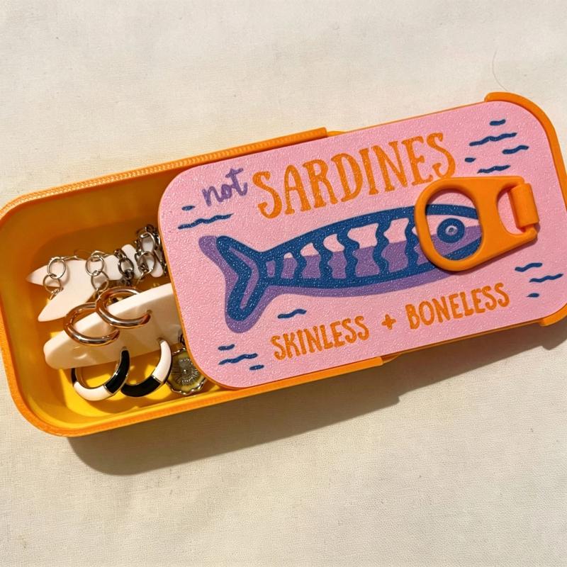 Sardine Tin Jewelry Box 3D Printed Necklace Earring Storage Box Easy Open Lids For Crafts & Packaging Storage