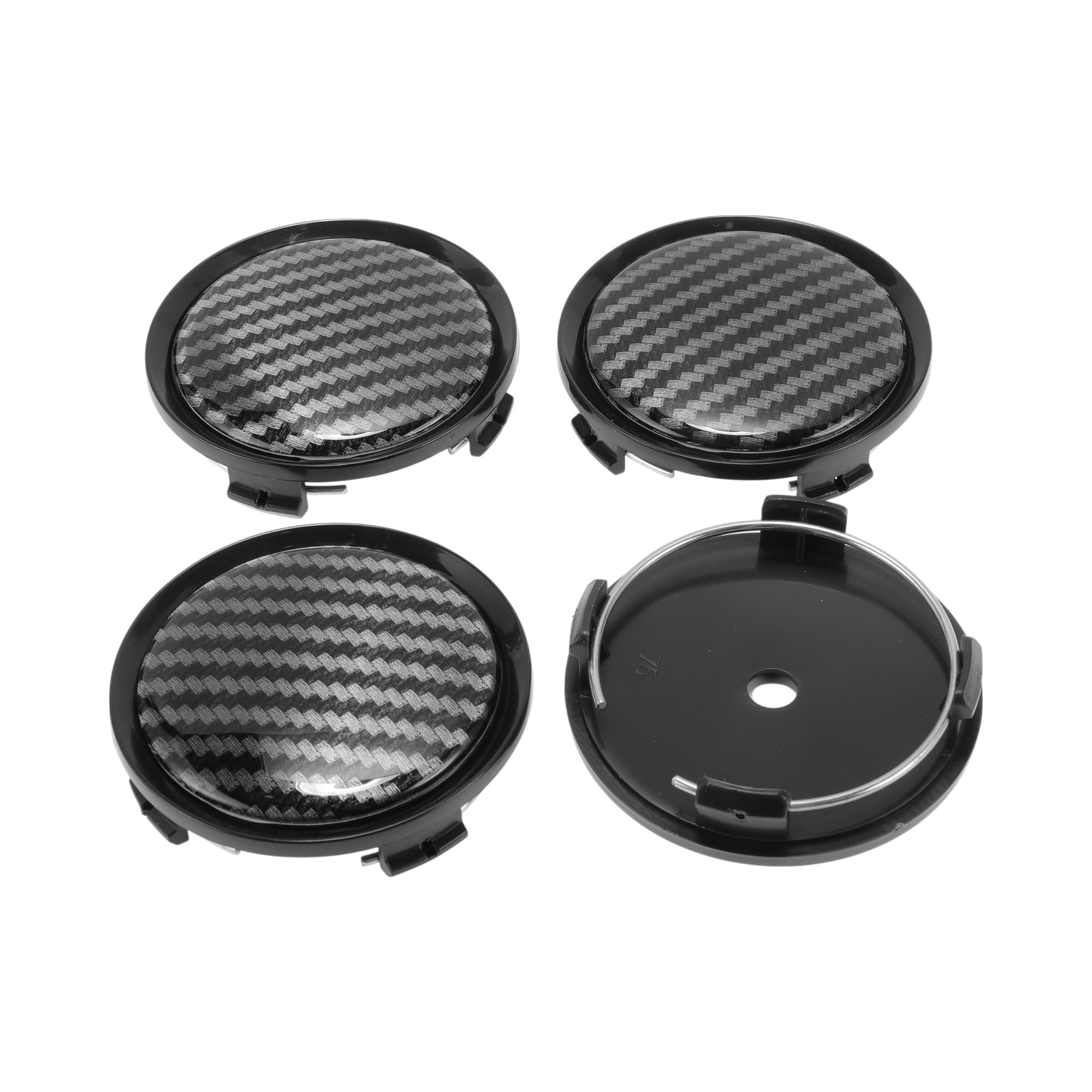 ACROPIX 4-Piece Колпачки на ступицу колеса, Колпаки на диски, Центральные колпаки на диски, 70 мм/75 мм, Черные крышки с логотипом из углеродного волокна, Пластик, 4 зажима, Черный