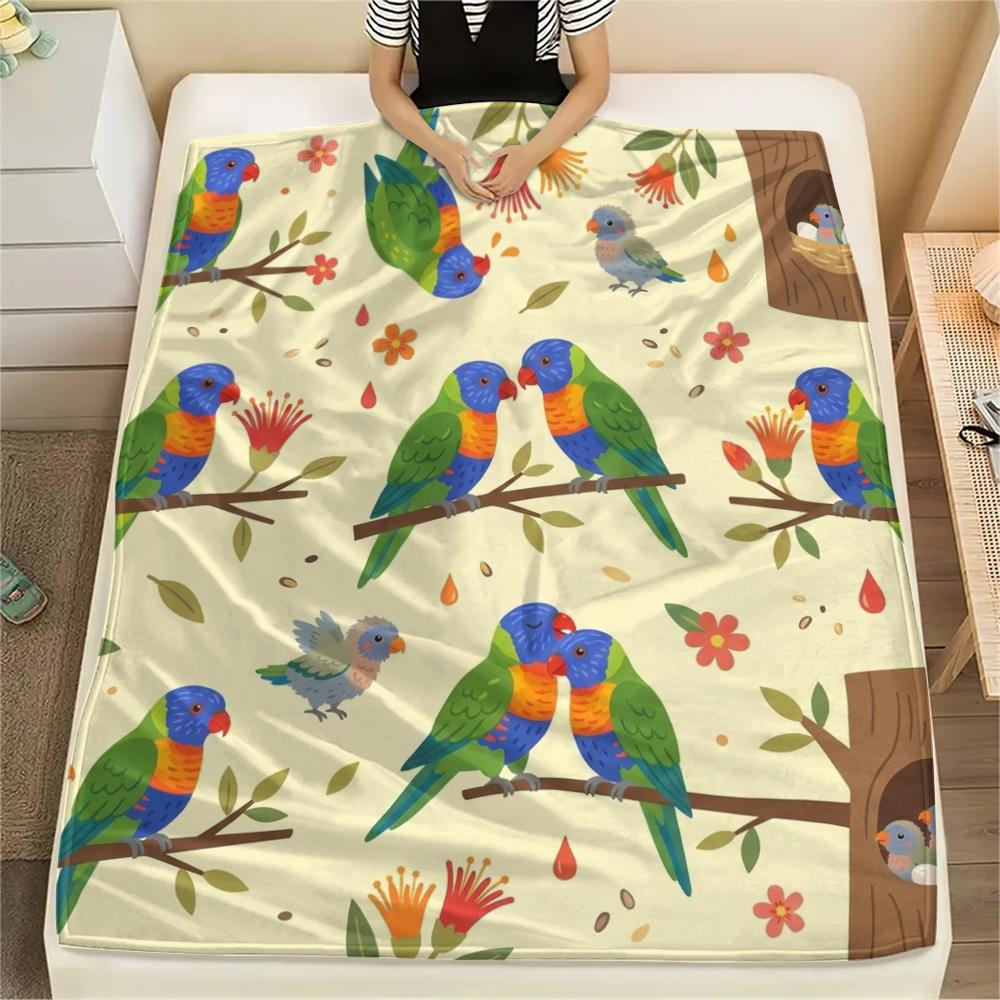 

1PC Cute Parrot Print Flannel Blanket, High quality All Seasons, Home Decor, Warmth and Comfort, Perfect for Christmas Gifts 80cm x 120cm