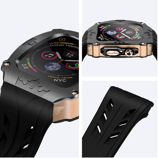 Luxury Metal Case for Apple Watch 8 7 45mm 6 44mm Band with Cover Heavy Duty Rugged Case Silicon Strap for men iWatch 6 5 4 SE 44mm Full Protective