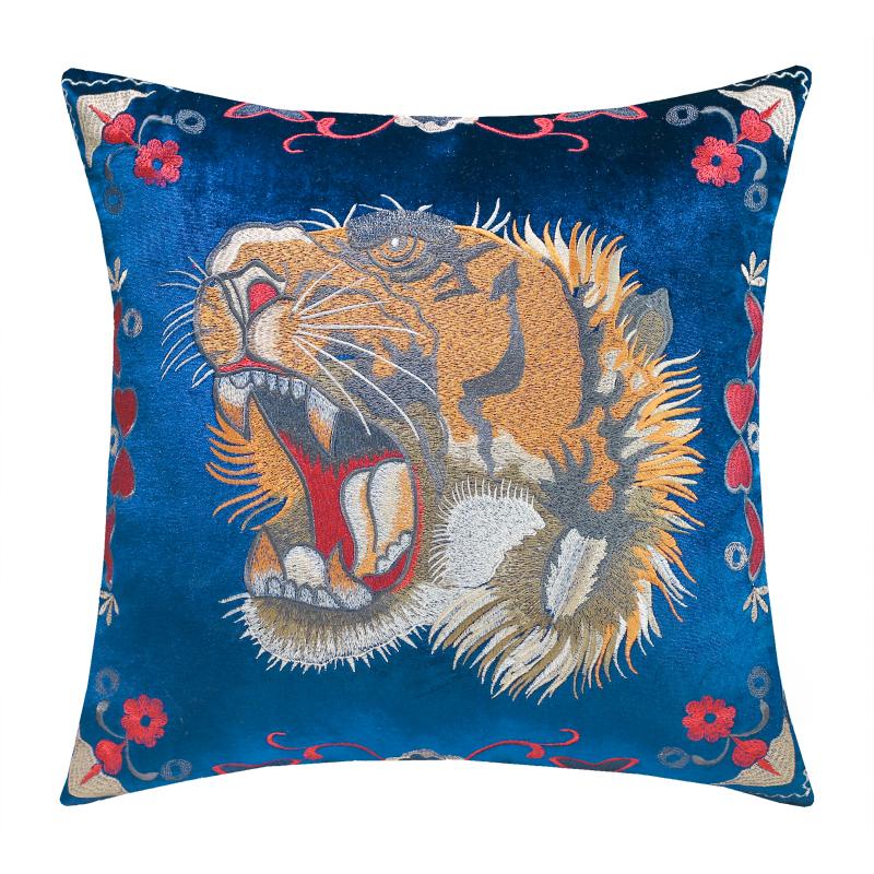Tiger Head Embroidered Pillow Cover American Retro High Quality Cushion Cover Pillows Decor Home