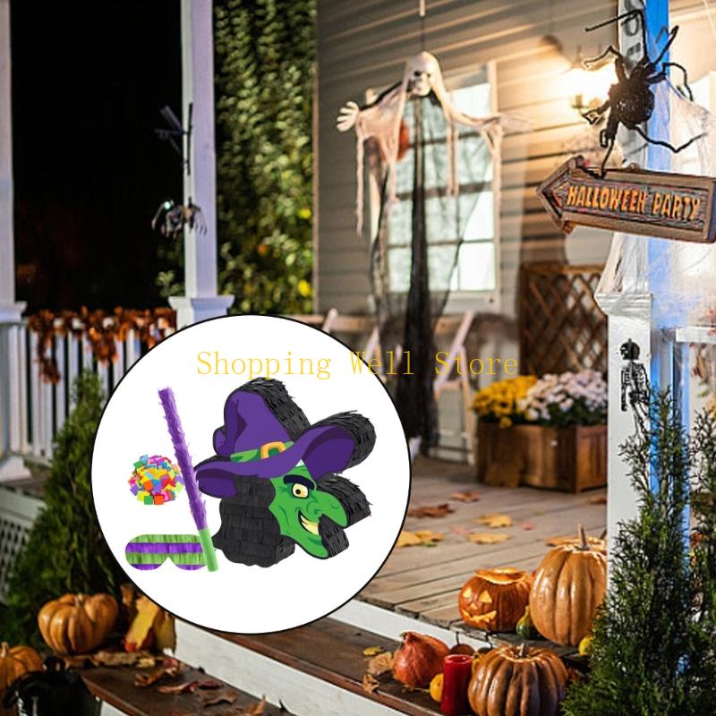 KX4B Handmade Witch Piñatas Halloween Decoration Candy Breaking Activity Supplies