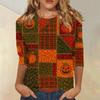 Women's Fashion 3/4 Sleeve Round Neck Top with Maple Leaf Print for Casual Wear