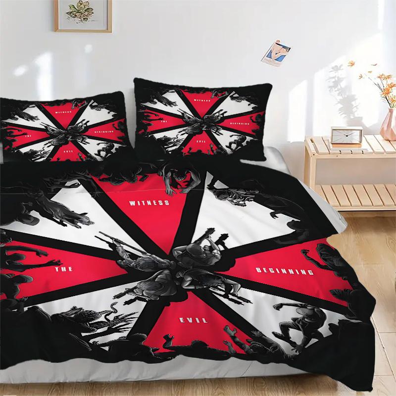 3pcs Resident Evil Printed Duvet Cover Set (1 * Cover+2 * Pillowcase, Without Core), Suitable for Home Bedroom,