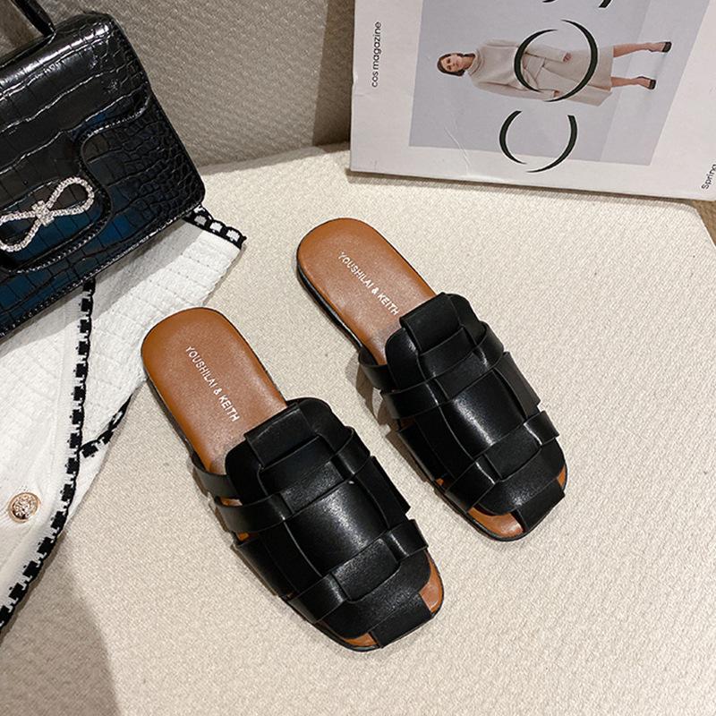 Internet celebrities weave retro baotou half slippers women's summer wear ins trendy new casual versatile flat bottom sandals