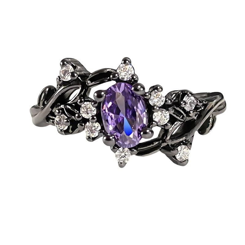 Dark Personality Thorn Love Purple Diamond Zir*****Pen Ring Retro Niche High Sense Stacked Ring Woman