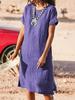 Casual Short Sleeve Dress With Spliced Polyester Fabric For Women Spring 2022