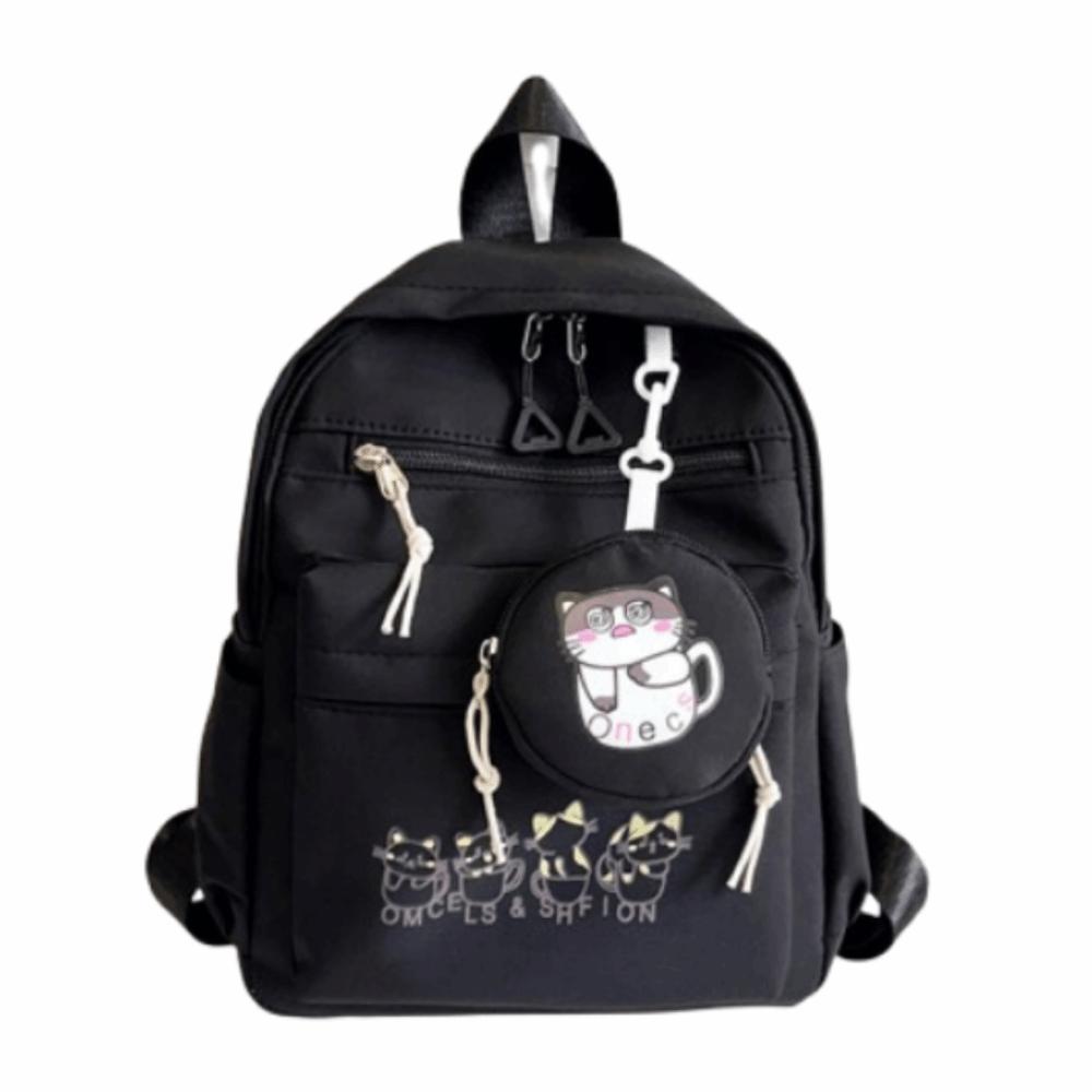 

Waterproof College Student Backpack Adjustable Straps Cartoon Shoulder Bag College чёрный