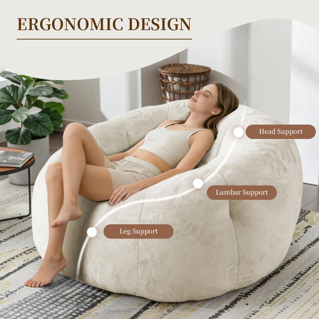 Large Round Bean Bag Lounge Chair with Enhanced Stability for Versatile Living Room and Bedroom Relaxation