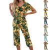 2 Piece Sets For Women Short Sleeve Top And Pants With Pockets Workout Soft Print Sets