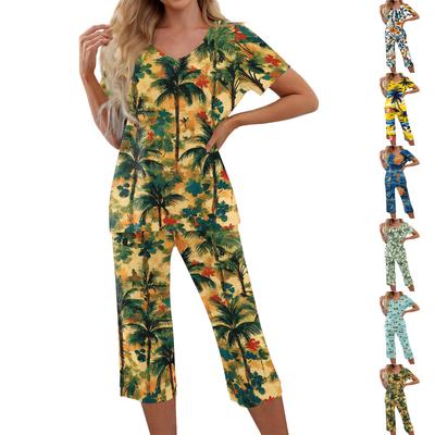 2 Piece Sets For Women Short Sleeve Top And Pants With Pockets Workout Soft  Print Sets