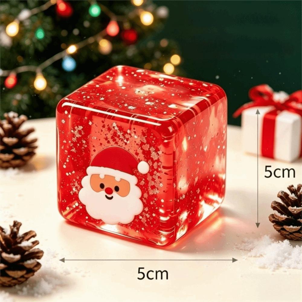 Christmas Theme Cube Squeeze Toy Stress Relief Transparent Block Pinch Toy  Office Desk Toy