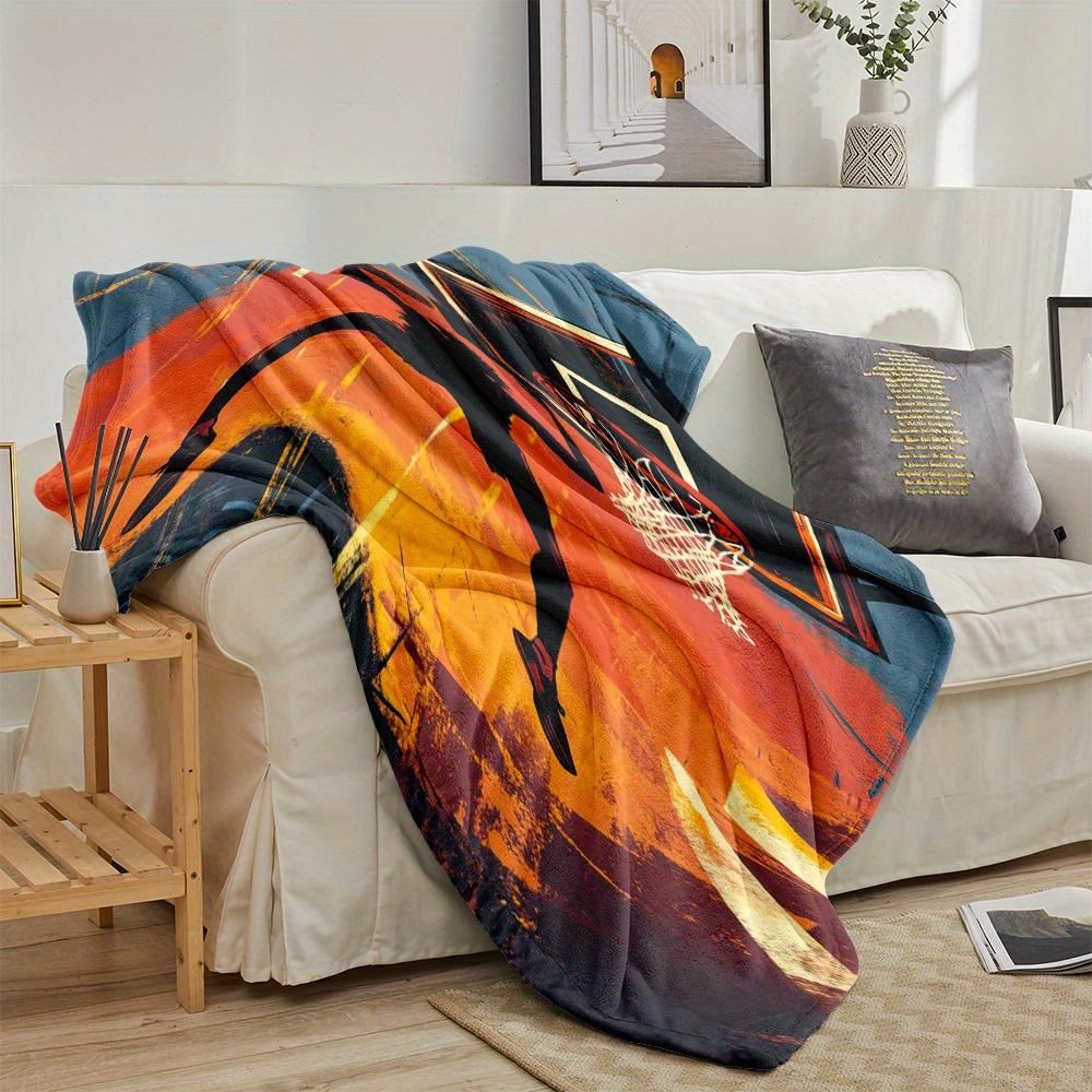 Basketball Enthusiast Pattern Flannel Printed Blanket Suitable for All Seasons Suitable for Living Room Office Sofa and Travel