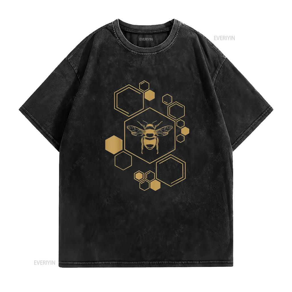Mens Bee Beekeeping Honeycomb Honey Beekeeper T Shirt Black Medium Vintage Washed Stretched Homme Streetwear Unisex Comfortable