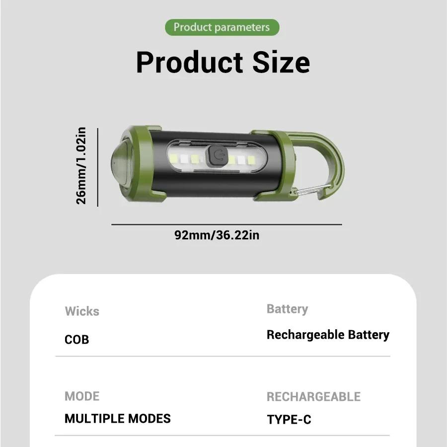 Rechargeable LED Keychain Light Mini Flashlight Waterproof Work Light for Outdoor Camping Fishing Emergency USB Charging Torch