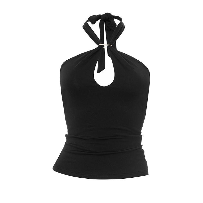 

European-American Women s Sexy Lace-Up Backless Vest Top Medium чорний