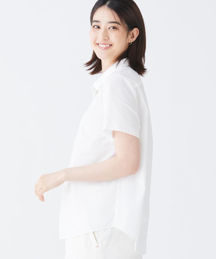 Vacationland Seersucker Short Japan Size 1000042529 L.L.Bean Women's Shirt, Popover, Sleeve, Striped, Fit, M, White,