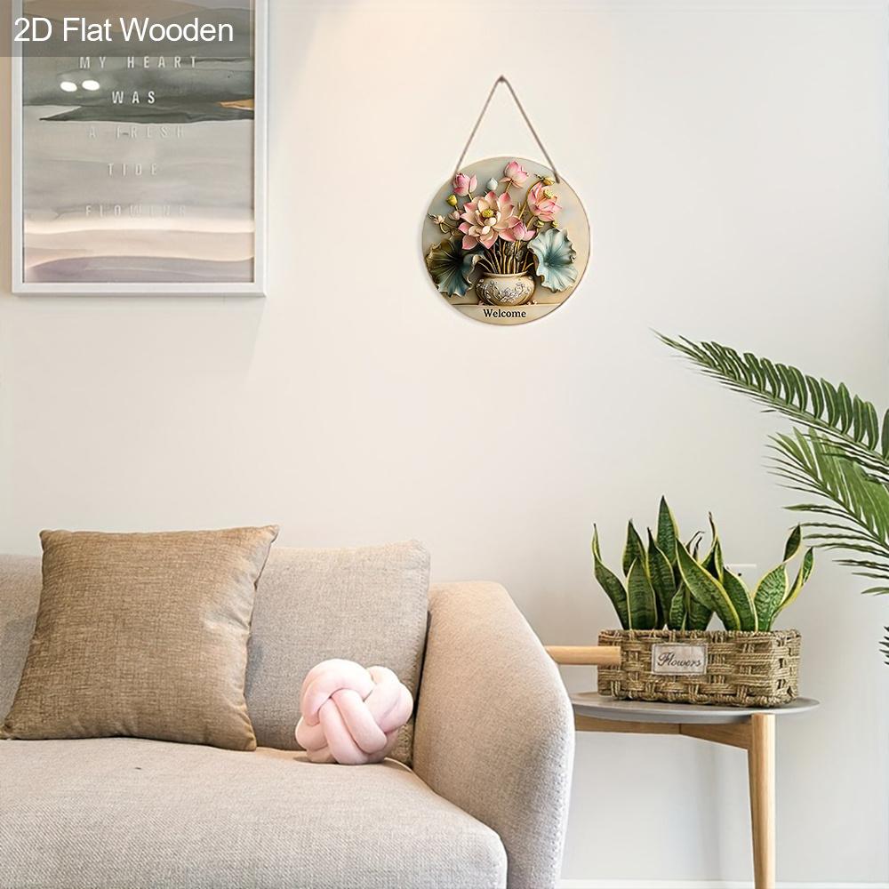 Rustic Lotus Bonsai Wooden Welcome Sign - Artistic Decorative Hanging Plaque - Ideal Home Hanging Ornament