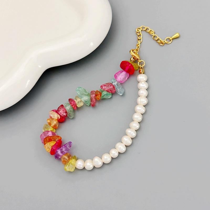 French Small Fresh Color Crystal Bracelet Women'S Premium Fresh Water Clavicle Chain