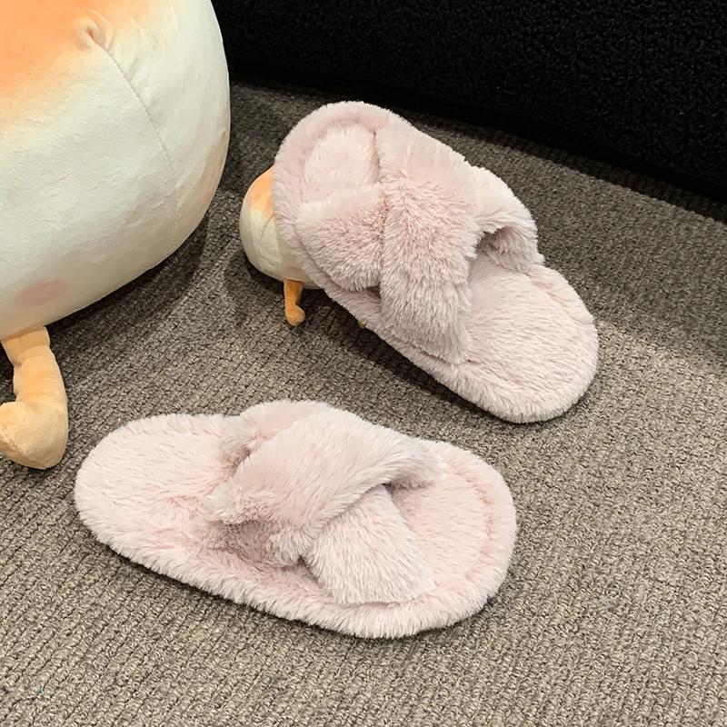New Winter Children's Slippers Soft Fluffy Girls Open-toe Flat Slippers Warm Versatile Kids Causal Shoes Non-slip Fashion Simple