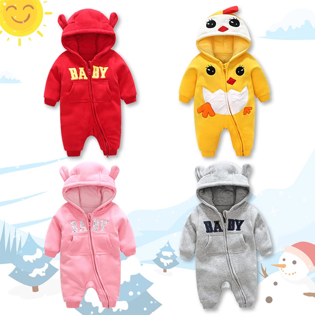 Elf Baby Baby Clothes Romper with Hood Bear Ears Long Sleeves Cold Weather Clothing [Fairy Baby] Autumn/Winter (6M, Pink)