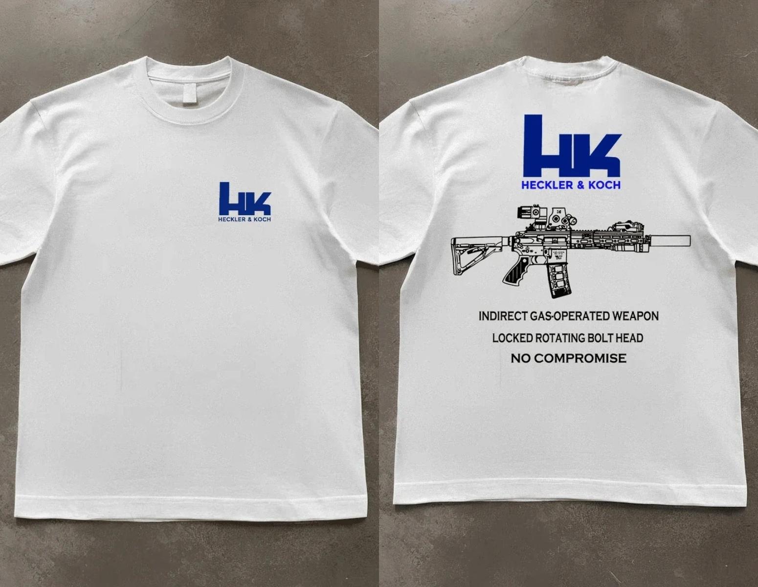 

Графика на футболке Heckler & Koch HK416 Принт Хлопок Влагоотводящая Дышащая Высококачественная Повседневная Футболка для Легкости Движений Футболка S