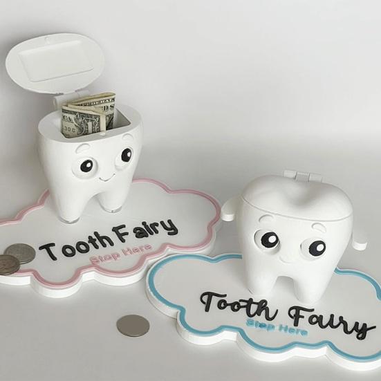 Drukowane 3D Pojemnik na wypadające ząbki Urocze Białe Pudełko do Przechowywania Zębów w Kształcie Zęba dla Dzieci Pudełko na Pamiątkę Pierwszego Wypadającego Ząbka dla Chłopców Dziewczynek