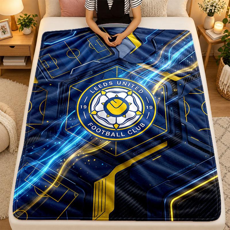 Flannel BlanketLeeds United Football Warm Soft Throw Blanket for Indoor Sofa Bed Living Room Use