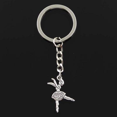 Fashion Ballet Dancer Girl 27x23mm Pendant 30mm Key Ring Metal Chain Silver Color Men Car Gift Souvenirs Keychain