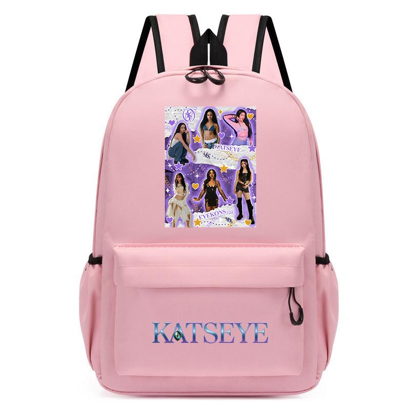 60123-8 Mochila Unissex para Meninos e Meninas KATSEYE Estampada Mochila de Estudante Escolar Impermeável Leve