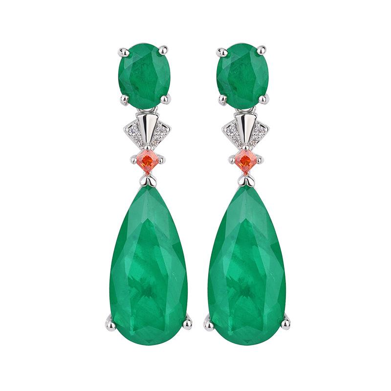 Hot Internet Celebrity Retro Paraiba Earrings Dinner Emerald Water Droplet Exaggerated