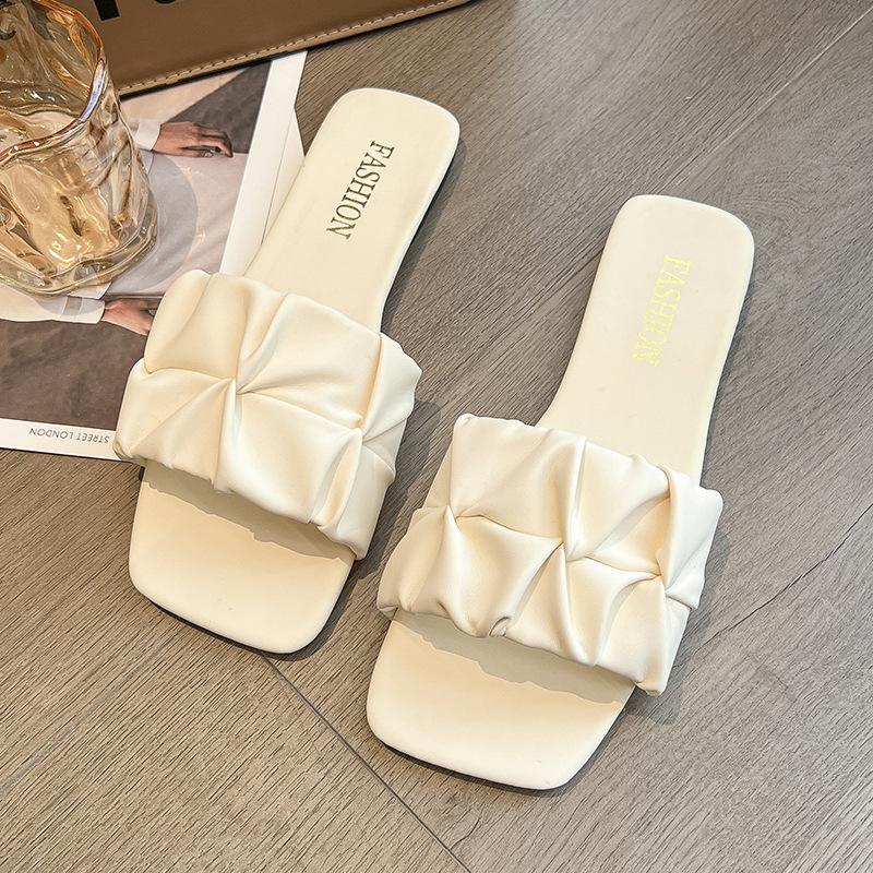 

Тапочки на плоской подошве Niche, женская верхняя одежда, новинка 2025 года, летняя обувь, французские пляжные сандалии с одним словом 35