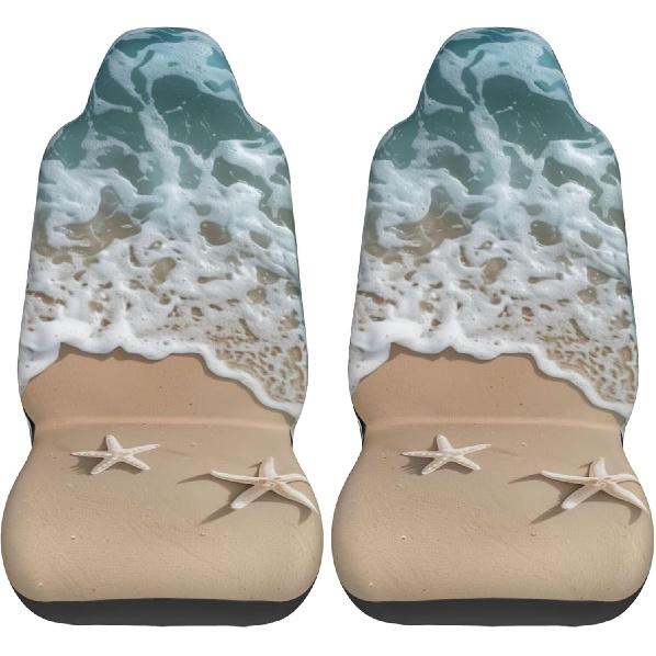 Beach Starfish Print Car Seat Covers For Women Men Ocean Theme Car Seat Cushion Bucket Seat Protector Fits For Car SUV Sedan Truck Universal Auto