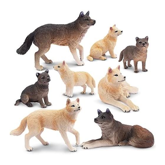 TOYMANY 8PCS Wolf Figure Animal Figure Set Realistic Animal Toy Wolf Family Popular Animal Toy Birthday Gift Christmas New Year Decoration Collection
